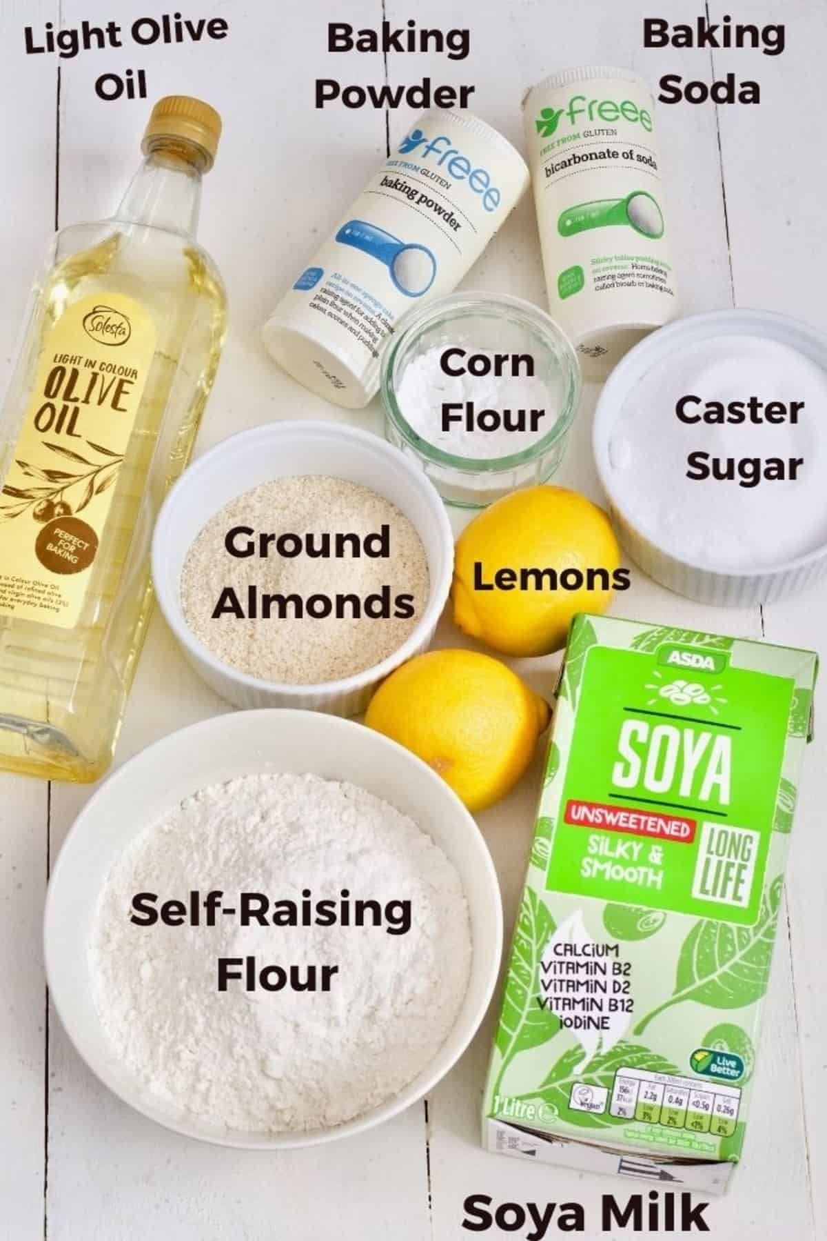 Ingredients for making vegan lemon drizzle cake.