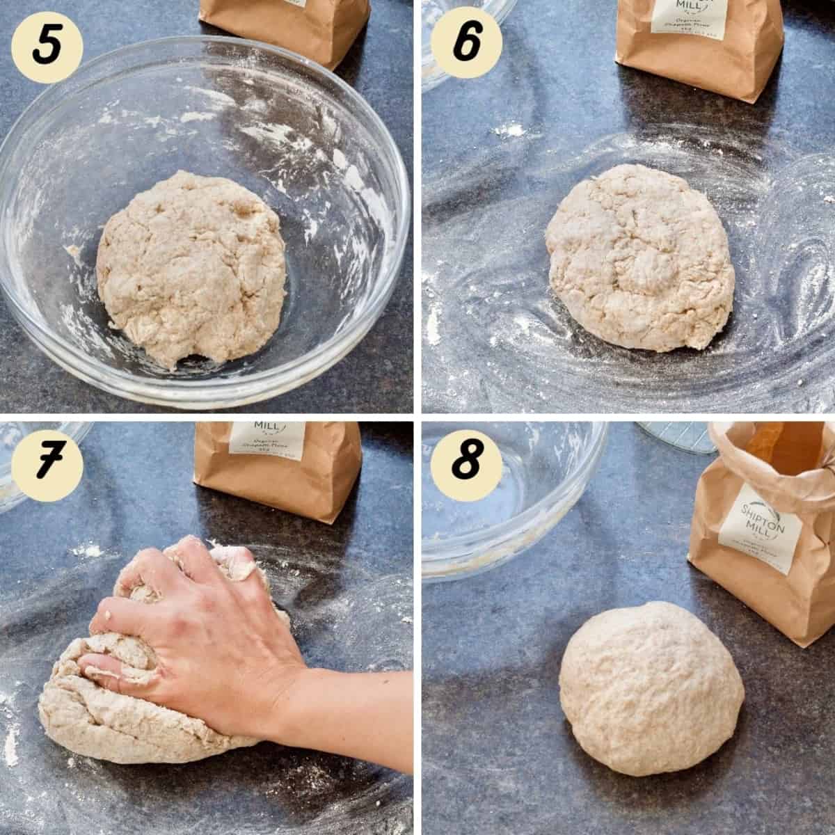 Kneading dough from shaggy to smooth.
