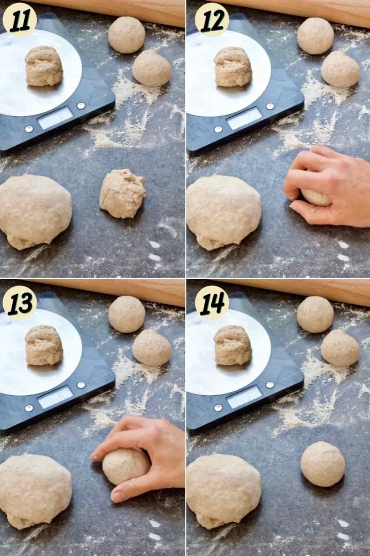 Weighing out and shaping dough portions.