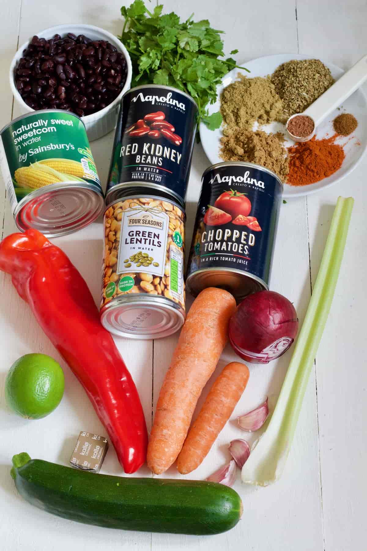 Ingredients for making vegan chilli.