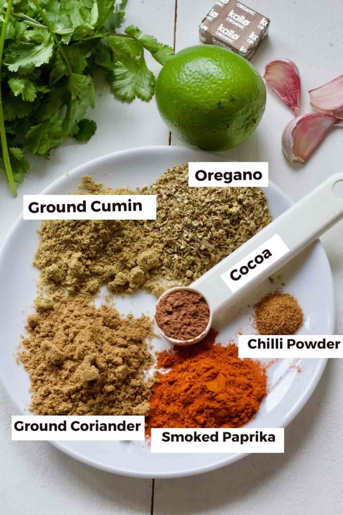 Spices used to make vegan chilli.