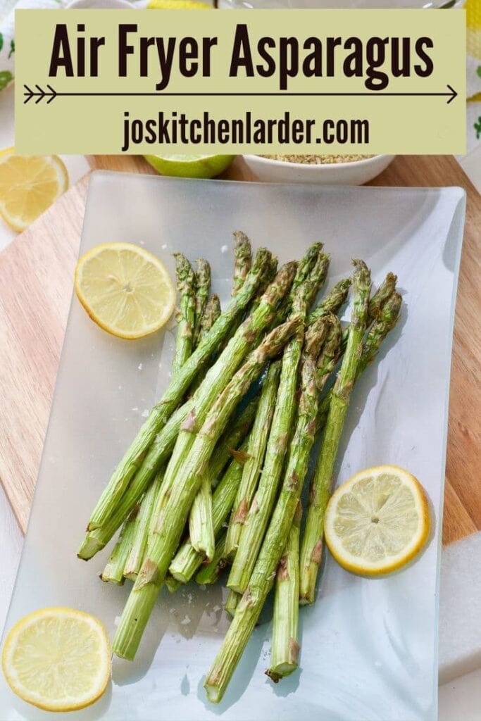 Air fryer asparagus on a platter.