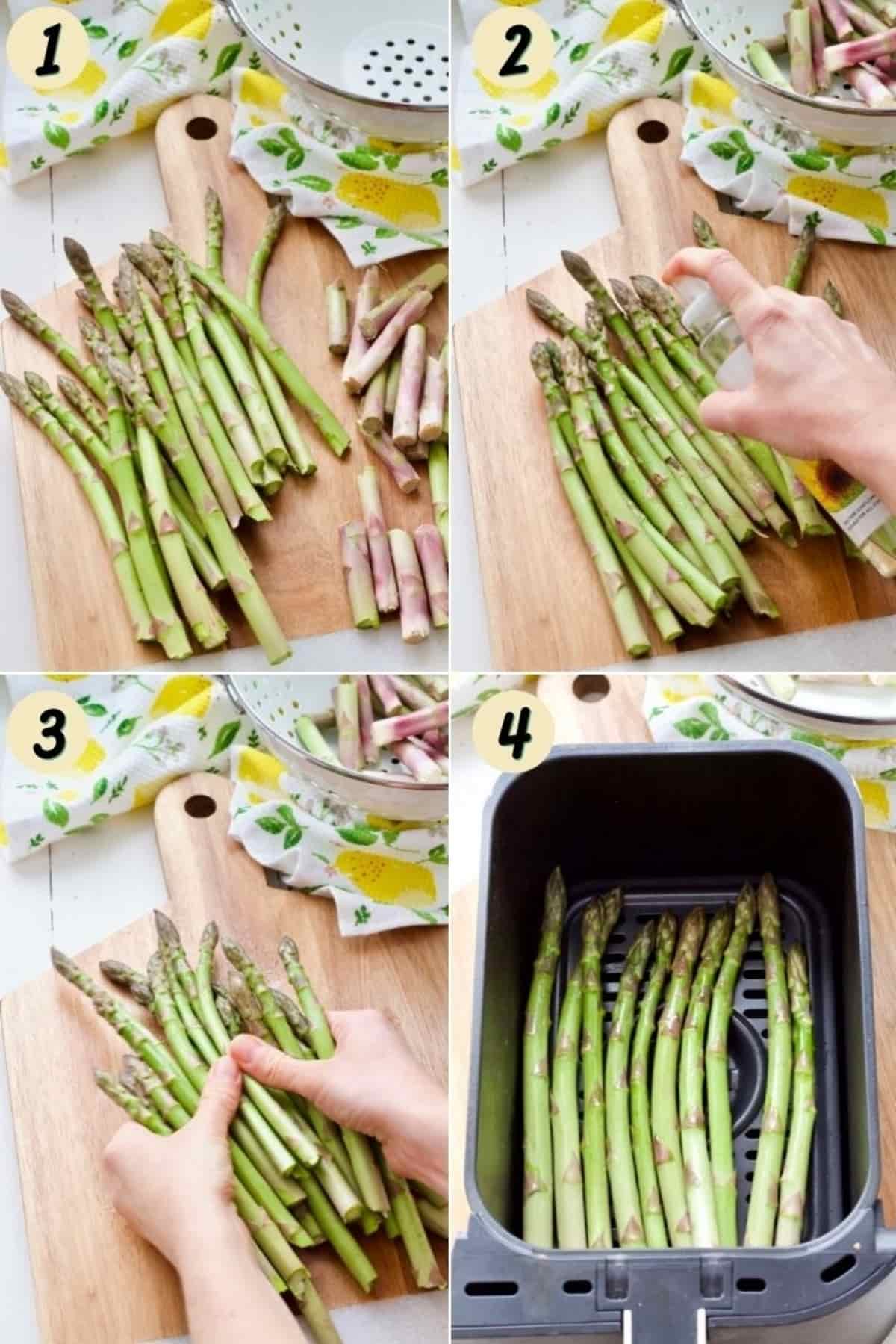 Asparagus being prepared for air frying.