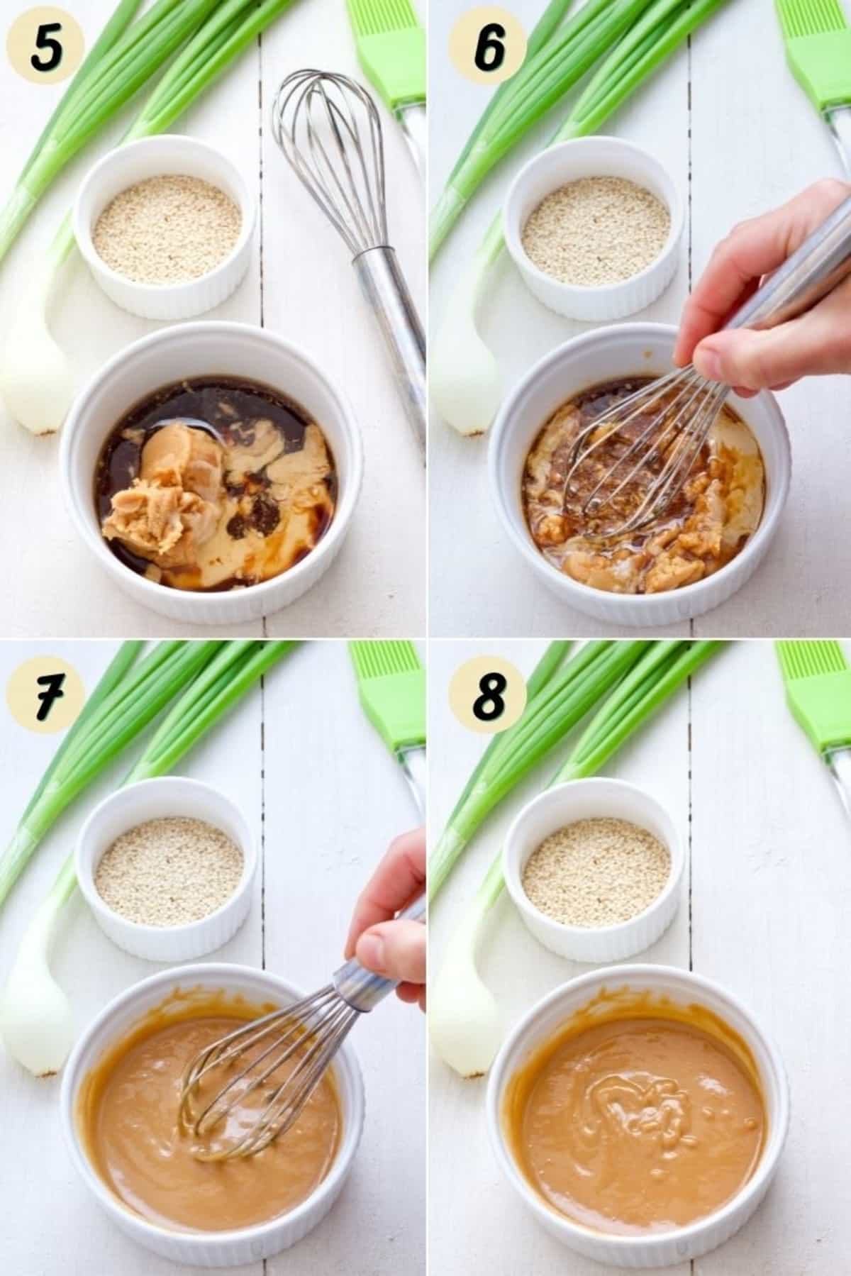 Mixing miso glaze in a bowl.