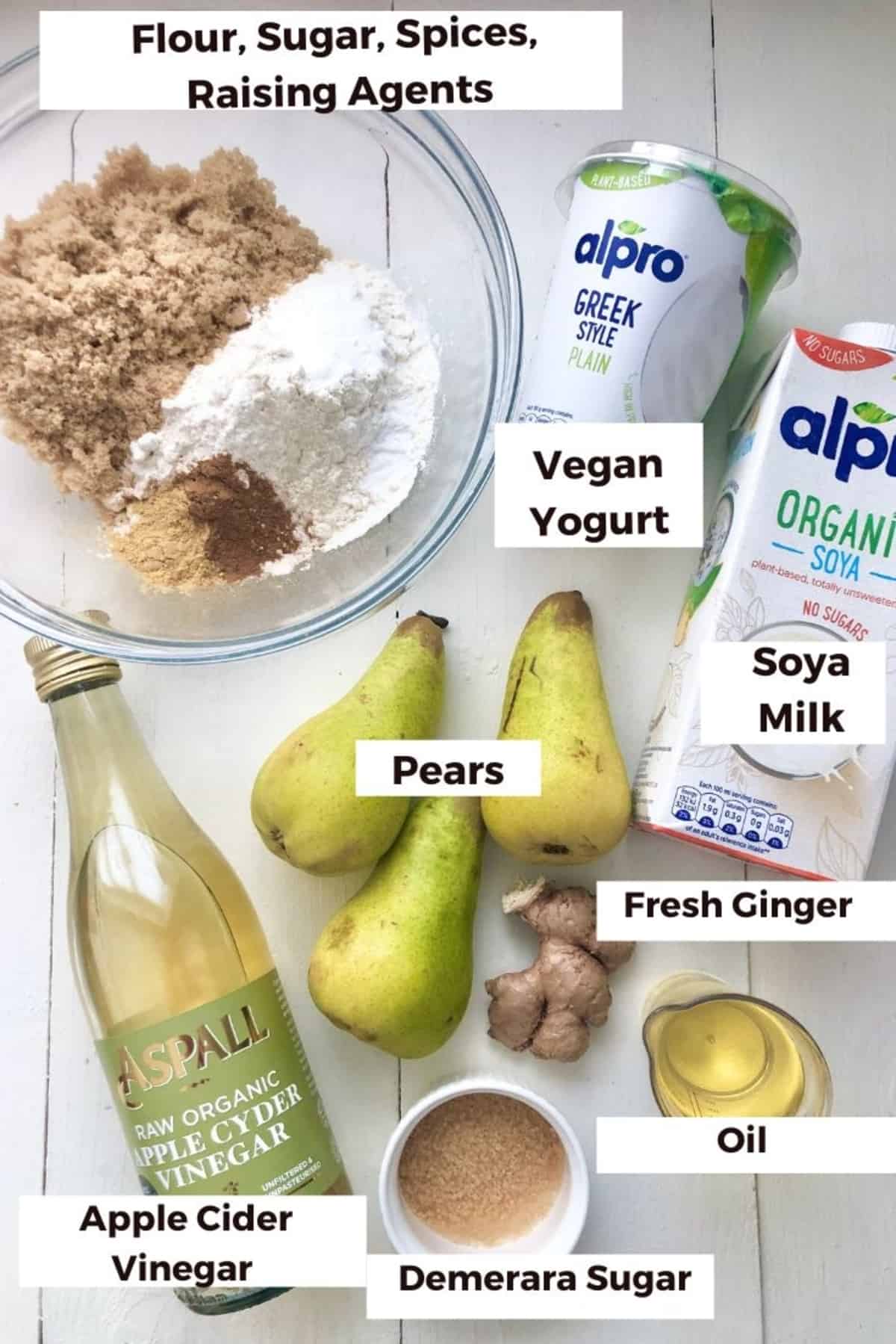 Ingredients for making the cake.