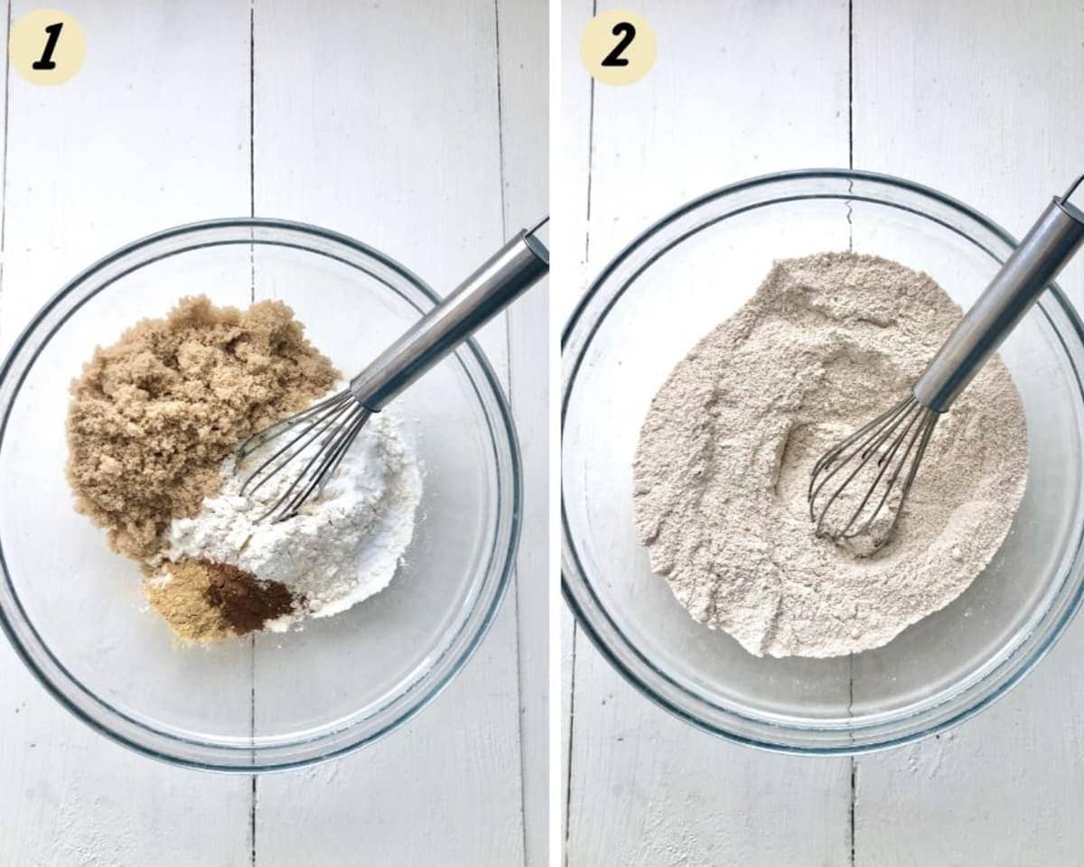 Mixing dry ingredients in a bowl.