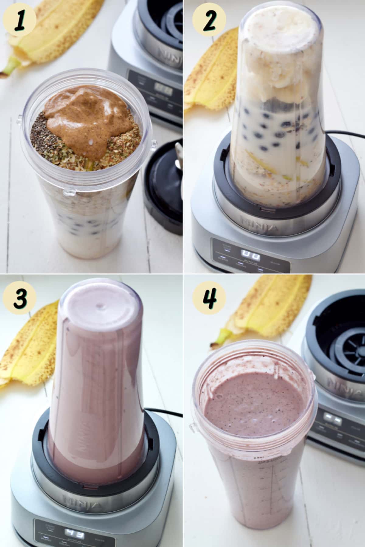 Process of blending oat milk smoothie.