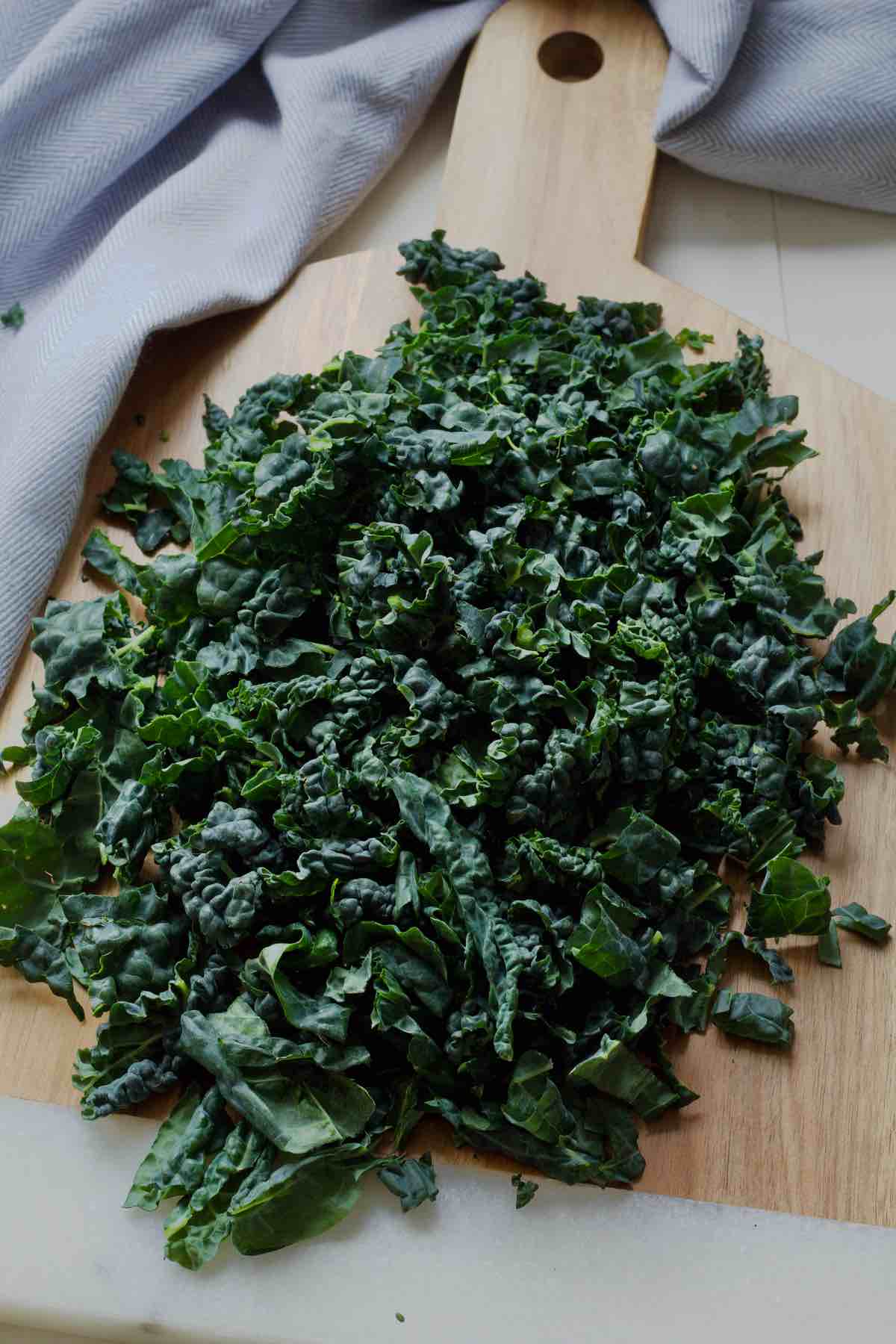 Prepared and sliced tuscan kale.