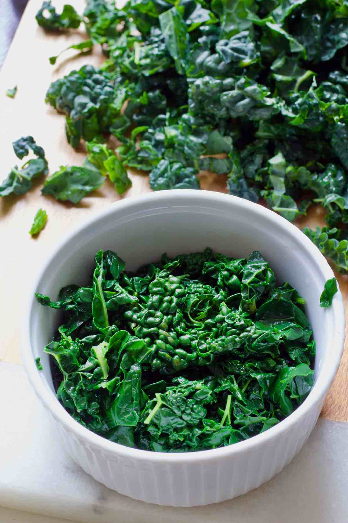 Boiled cavolo nero in a bowl.