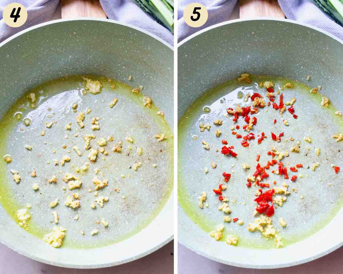 Pan frying garlic and chilli.