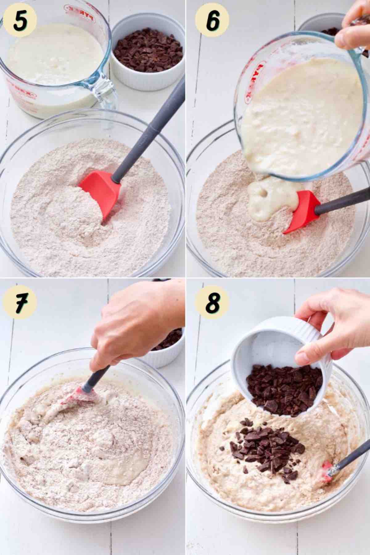 Process of mixing banana muffins batter.