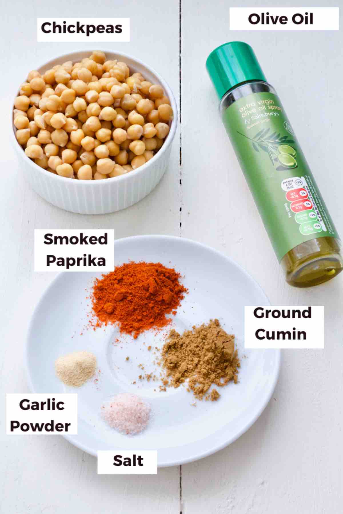Ingredients for making air fryer chickpeas.