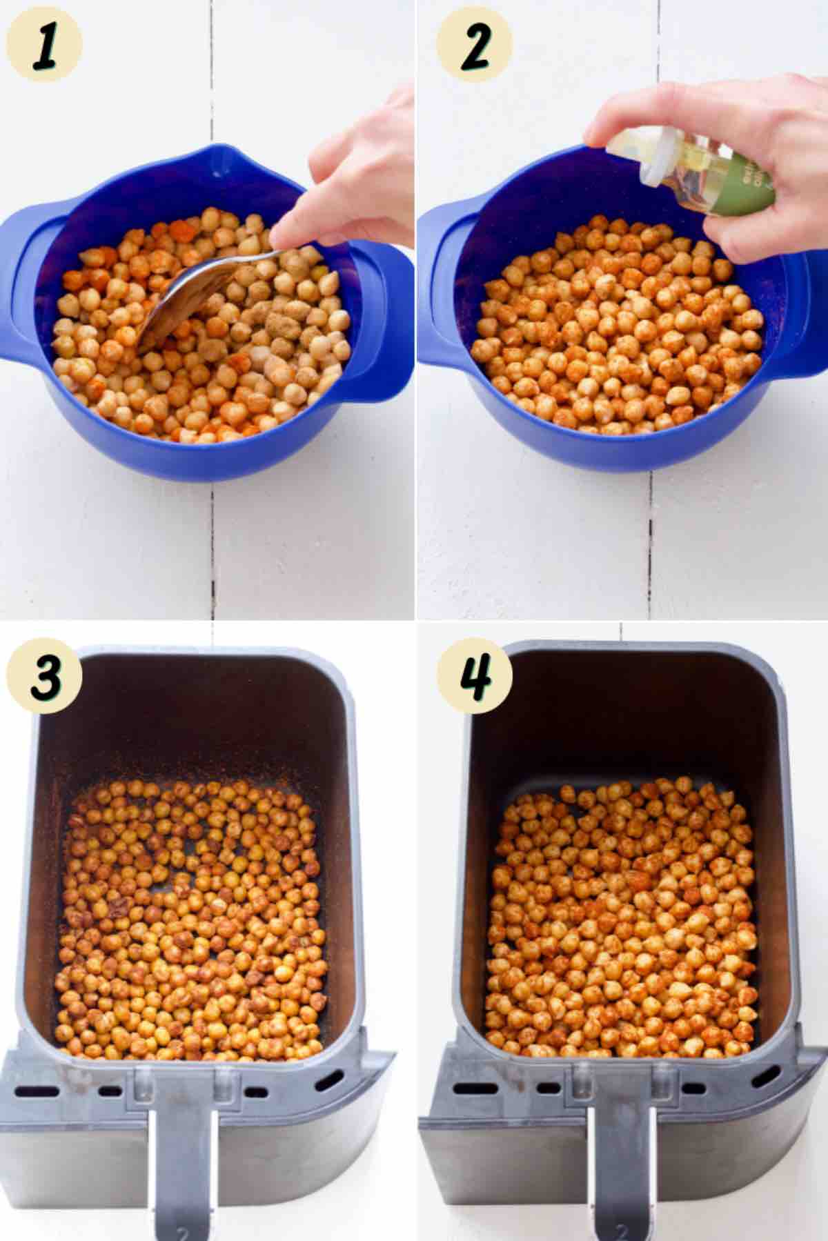 Preparing chickpeas for air frying. Before and after in the air fryer.