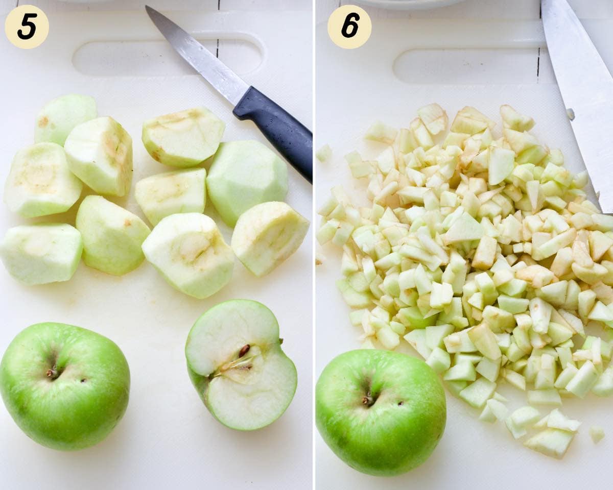 Preparing Bramley apples.