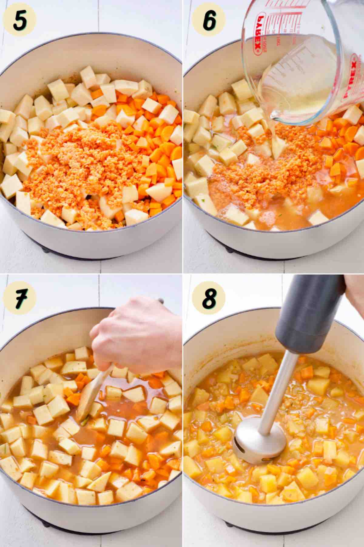 Process of making carrot and swede soup.