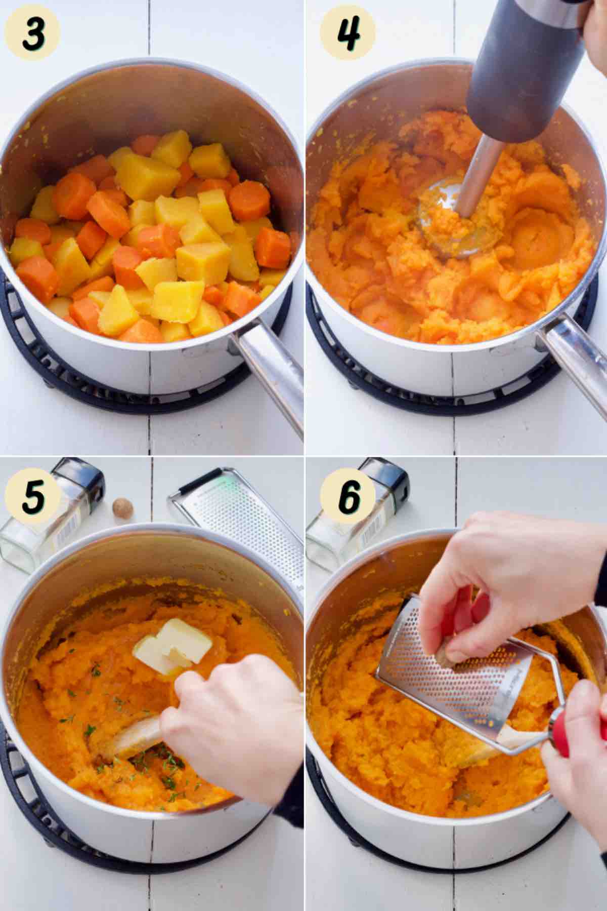 Process of making carrot and swede mash.