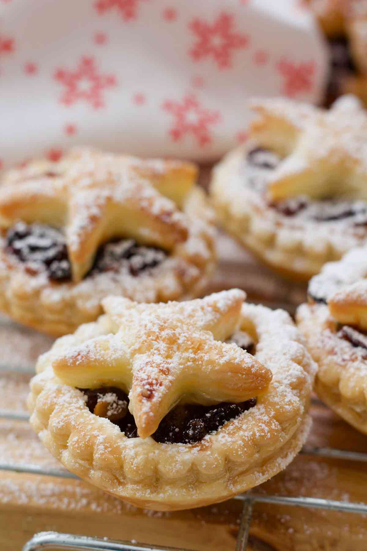 Puff pastry mince pie close up.