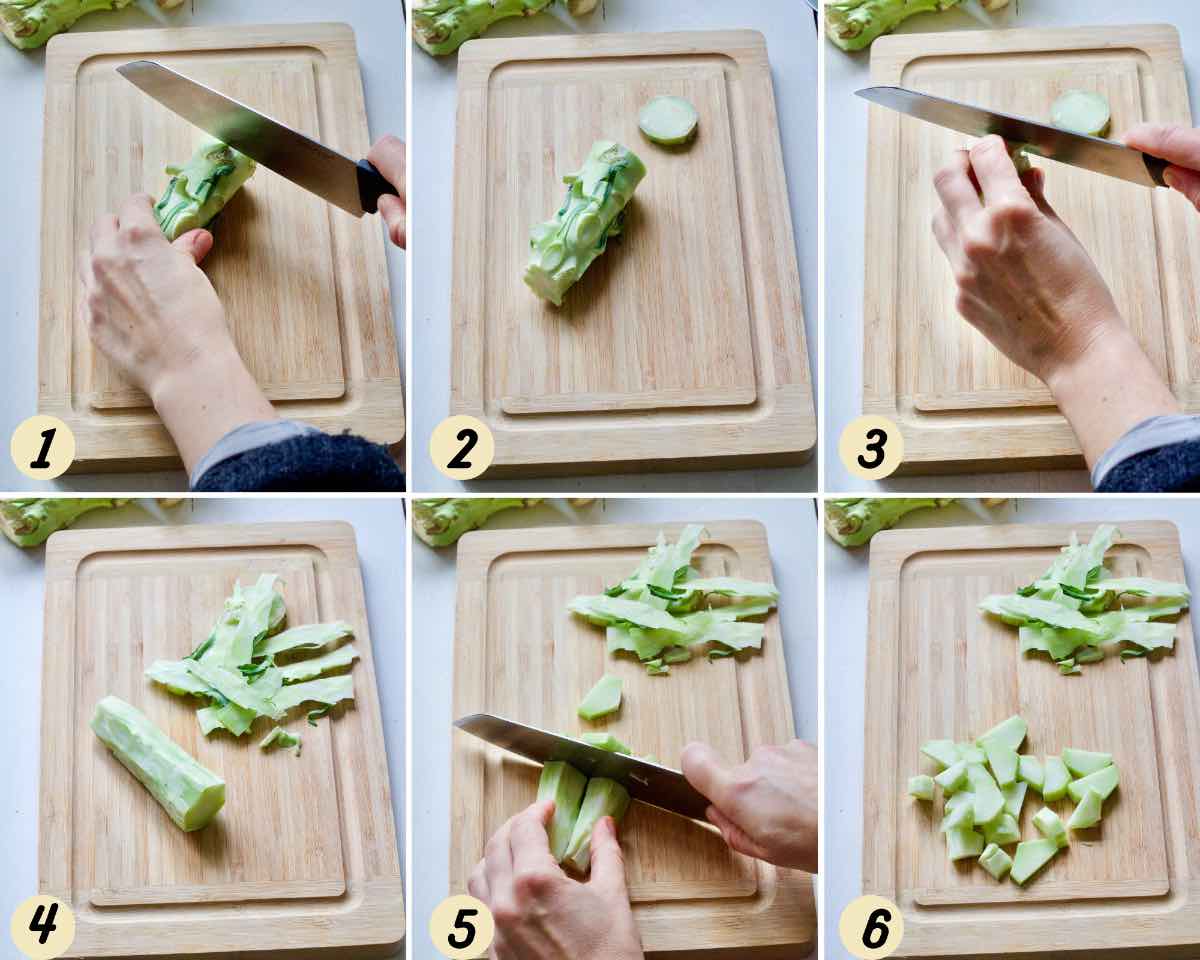 Process of preparing broccoli stalks.