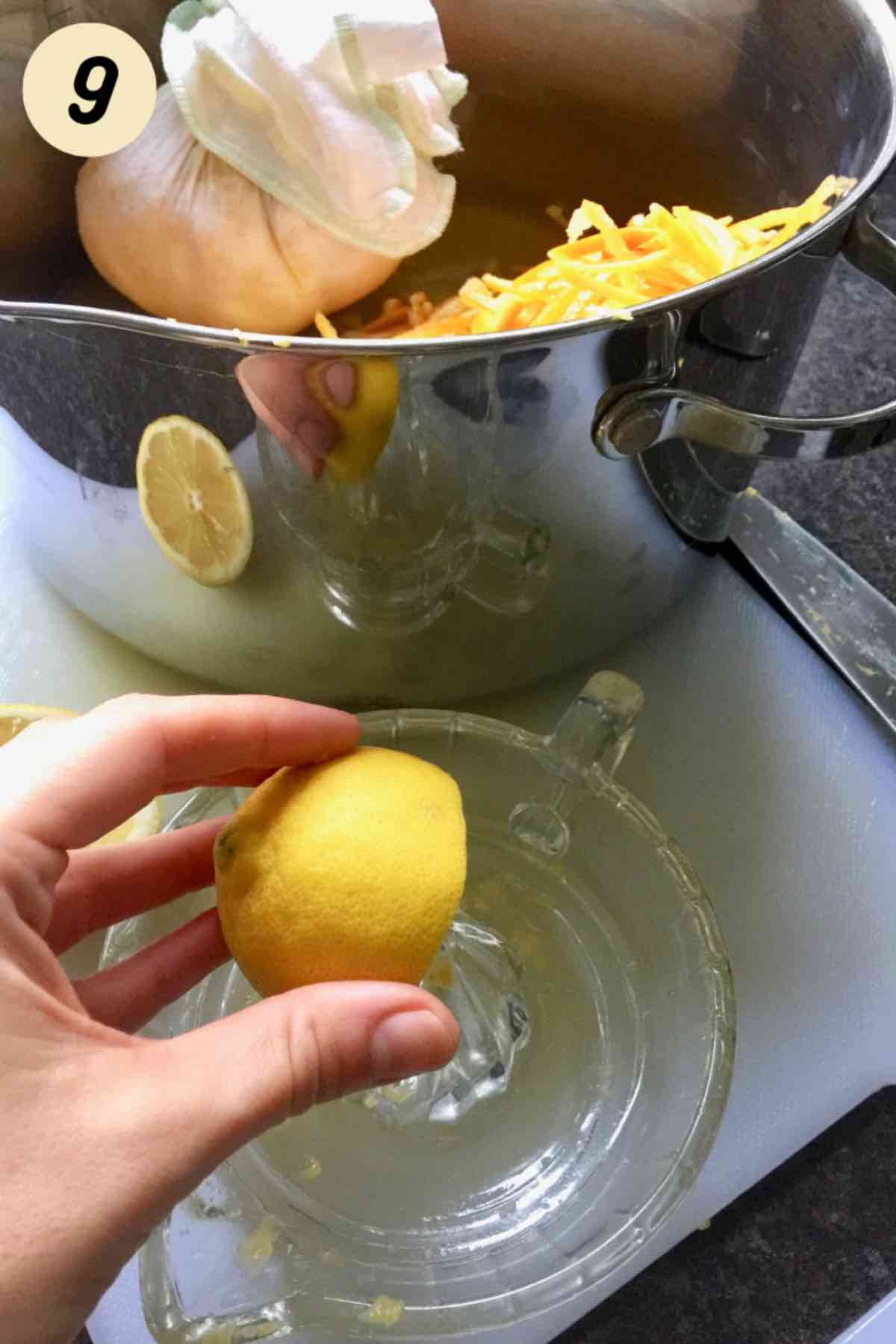 Lemon being squeezed.