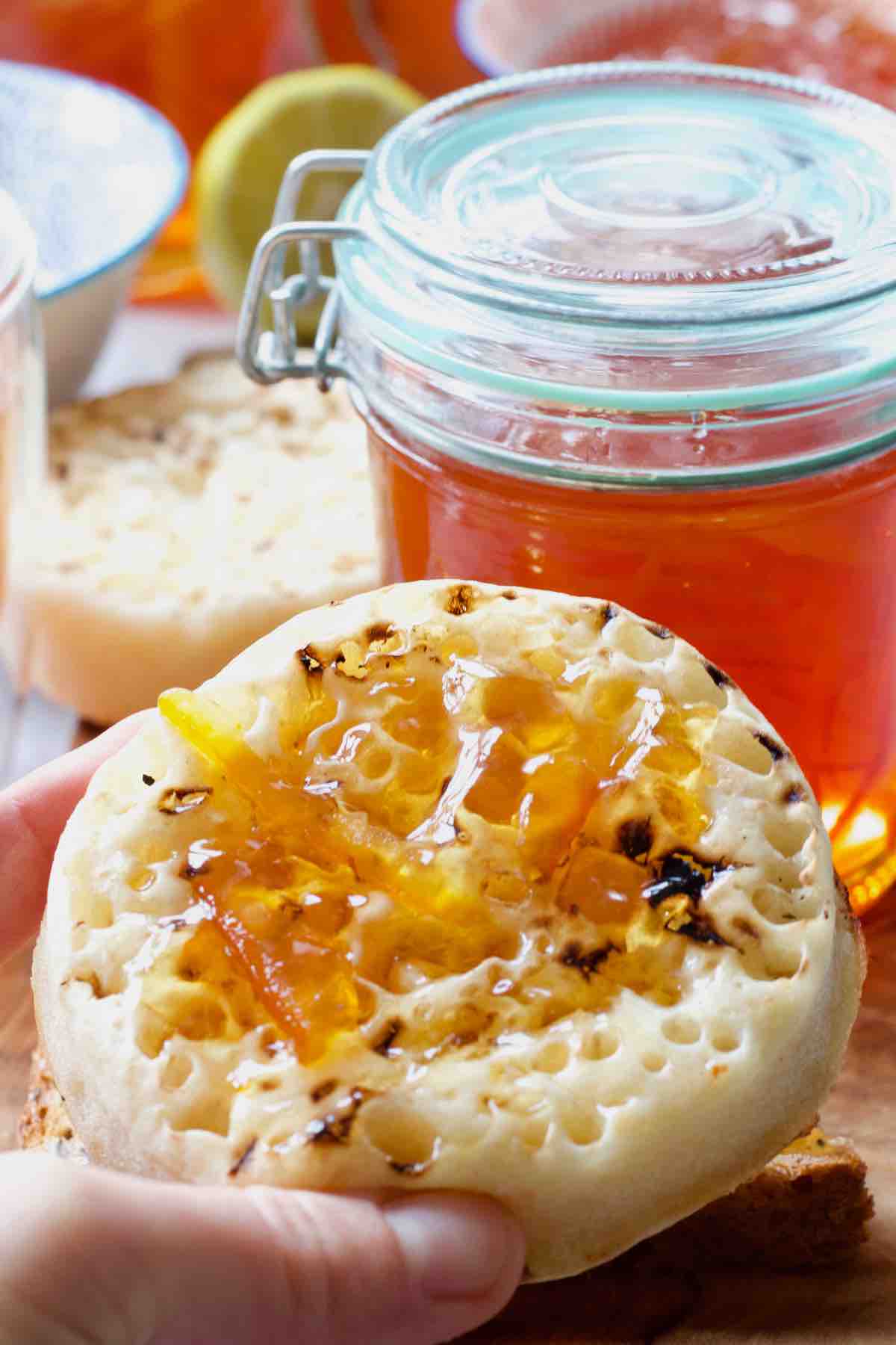 Crumpet with marmalade.