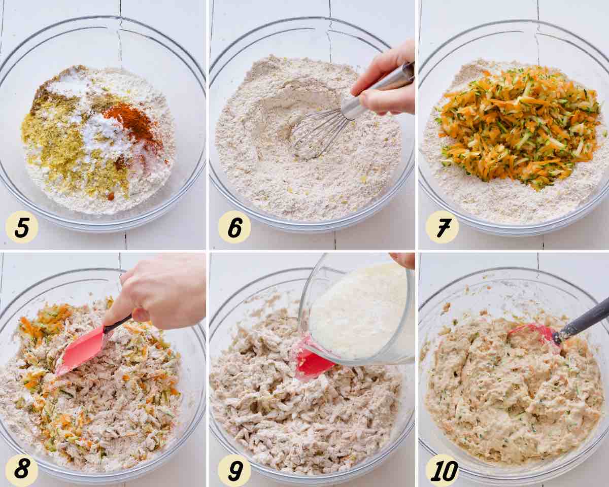 Process of preparing batter for savoury vegetable muffins.