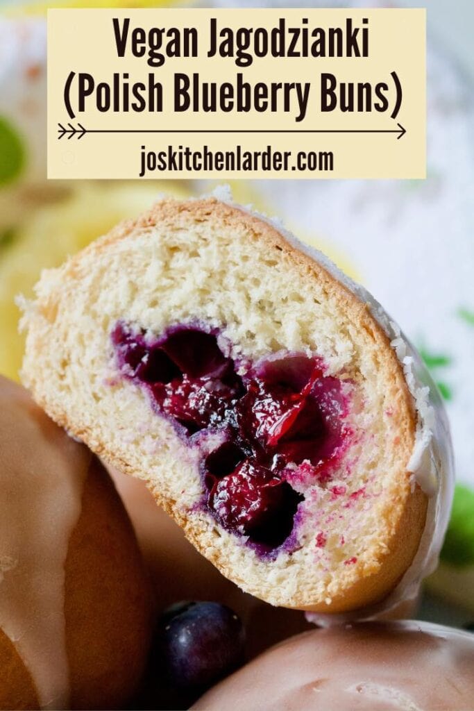 Close up of cut blueberry bun.