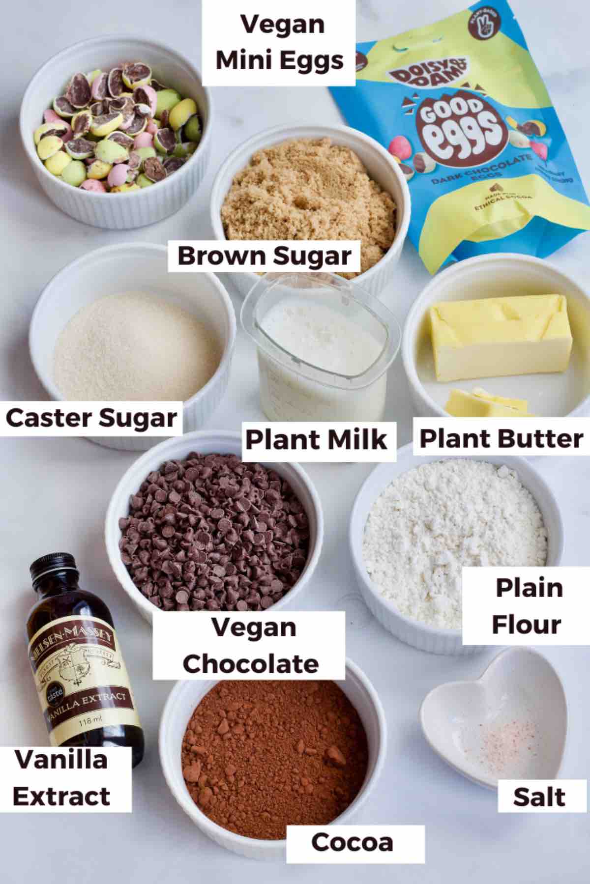 Ingredients for mini egg brownies.
