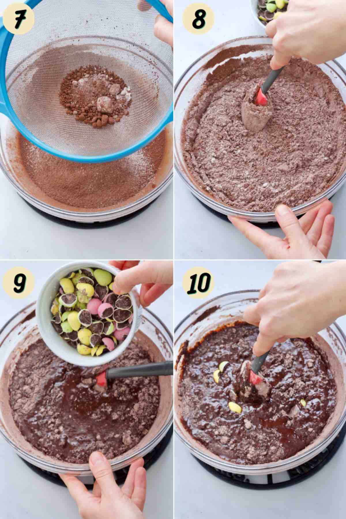 Mixing brownie batter.