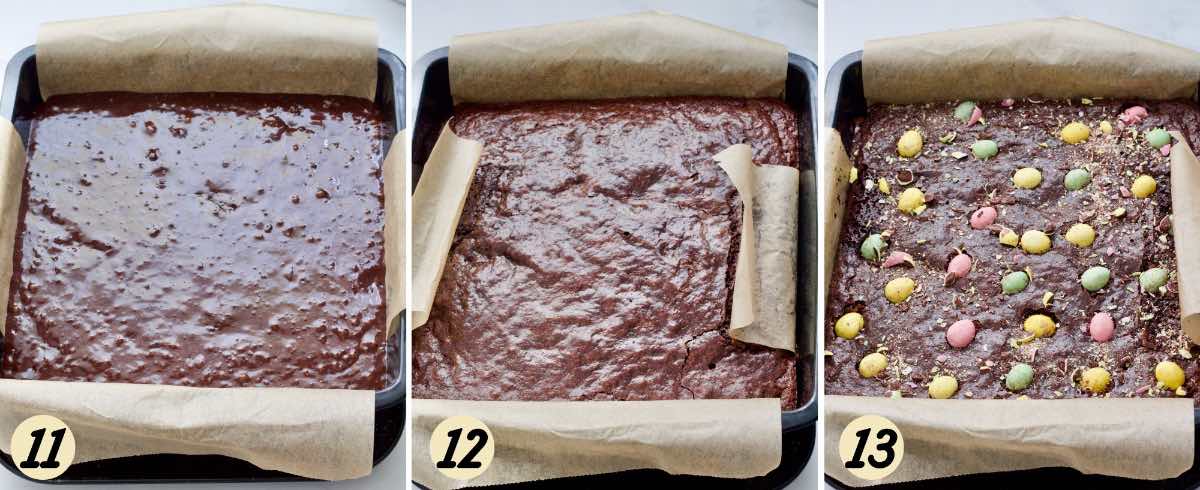 Brownies before and after baking.