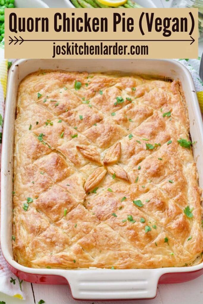 Baked Quorn chicken pie in a dish.