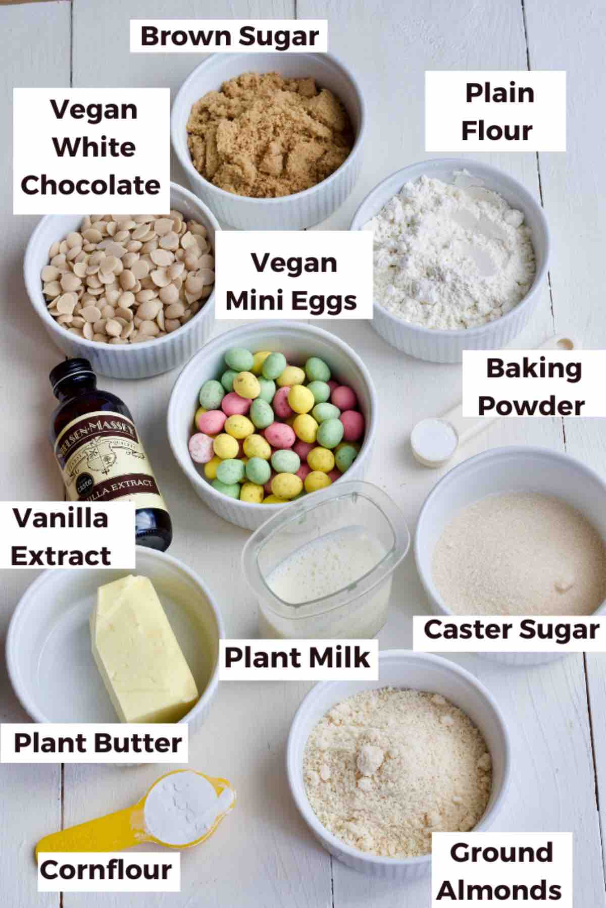 Ingredients for making mini egg blondies.