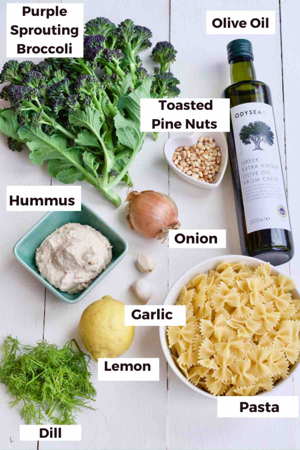 Ingredients for making hummus pasta.