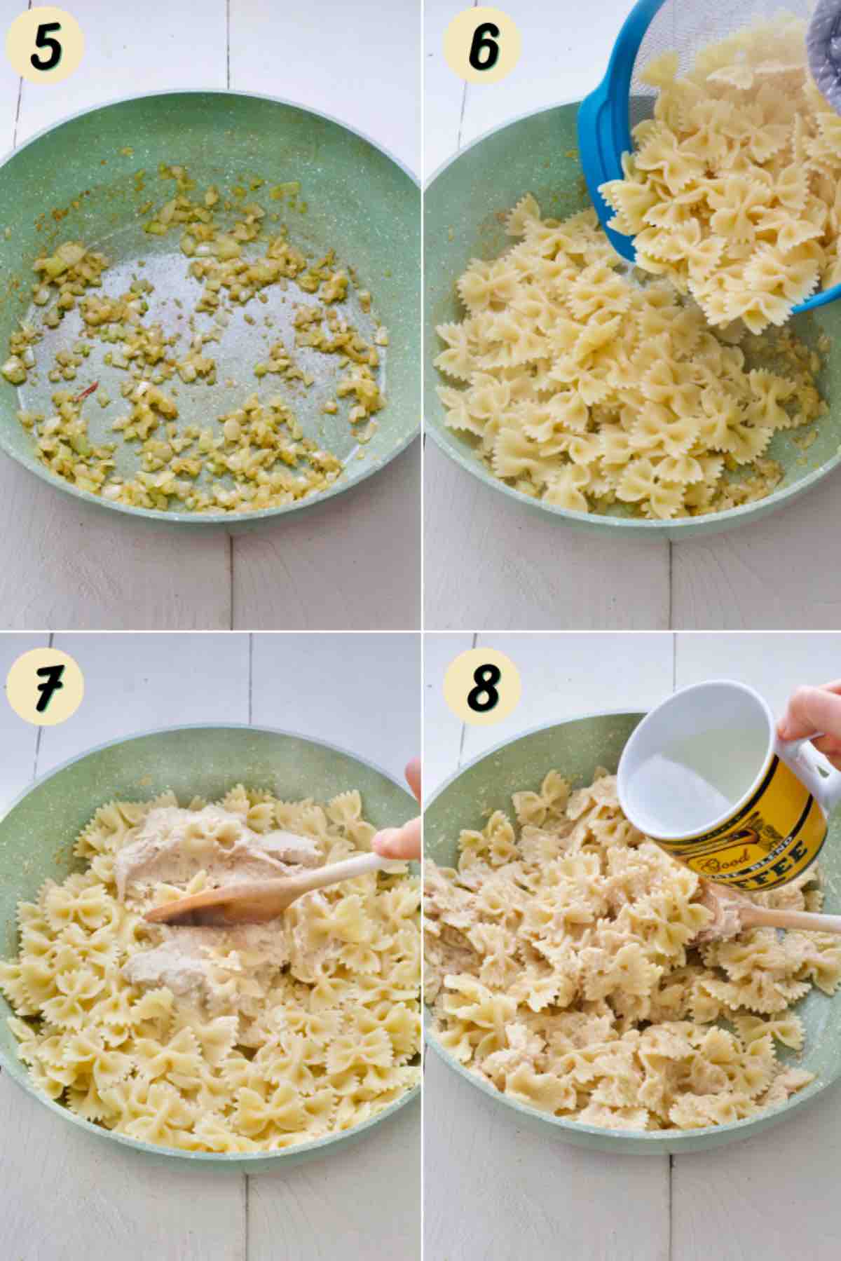 Process of making easy hummus pasta.