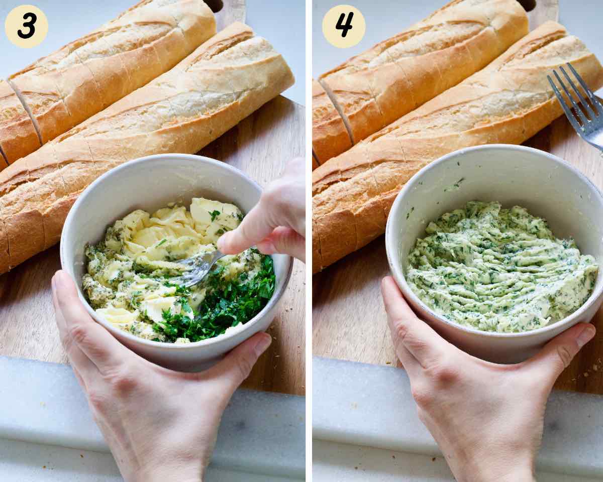 Making garlic parsley butter.