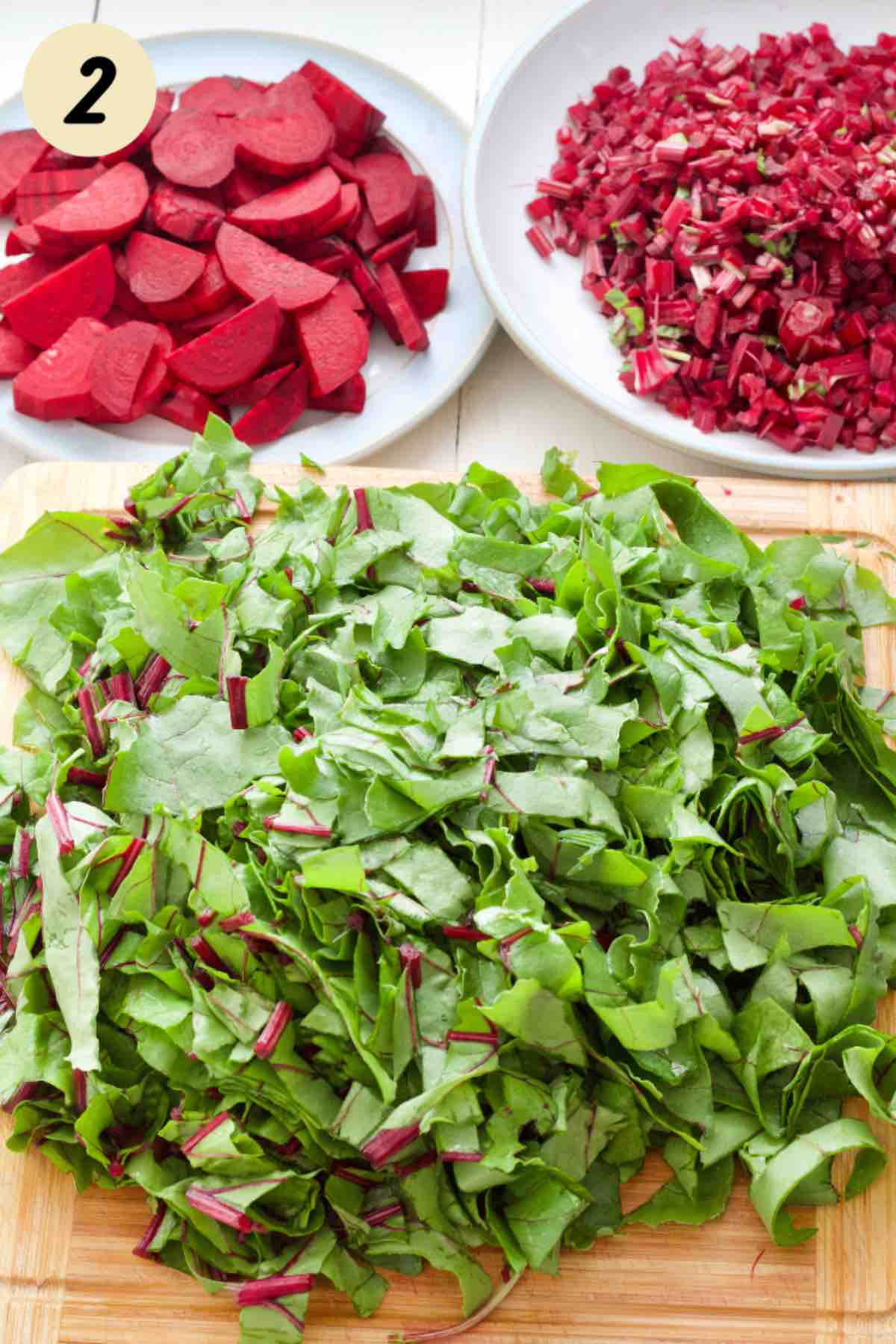 Prepared young beets - roots, stalks and greens.