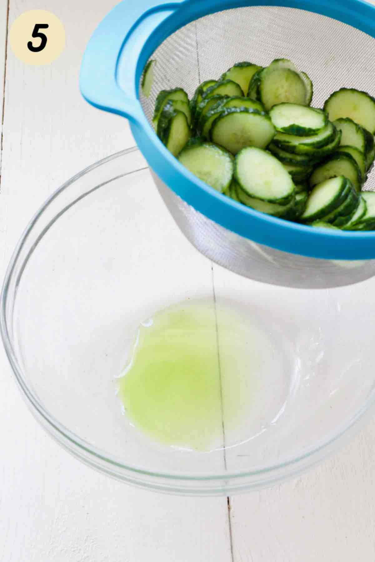 Cucumber water at the bottom of the bowl.