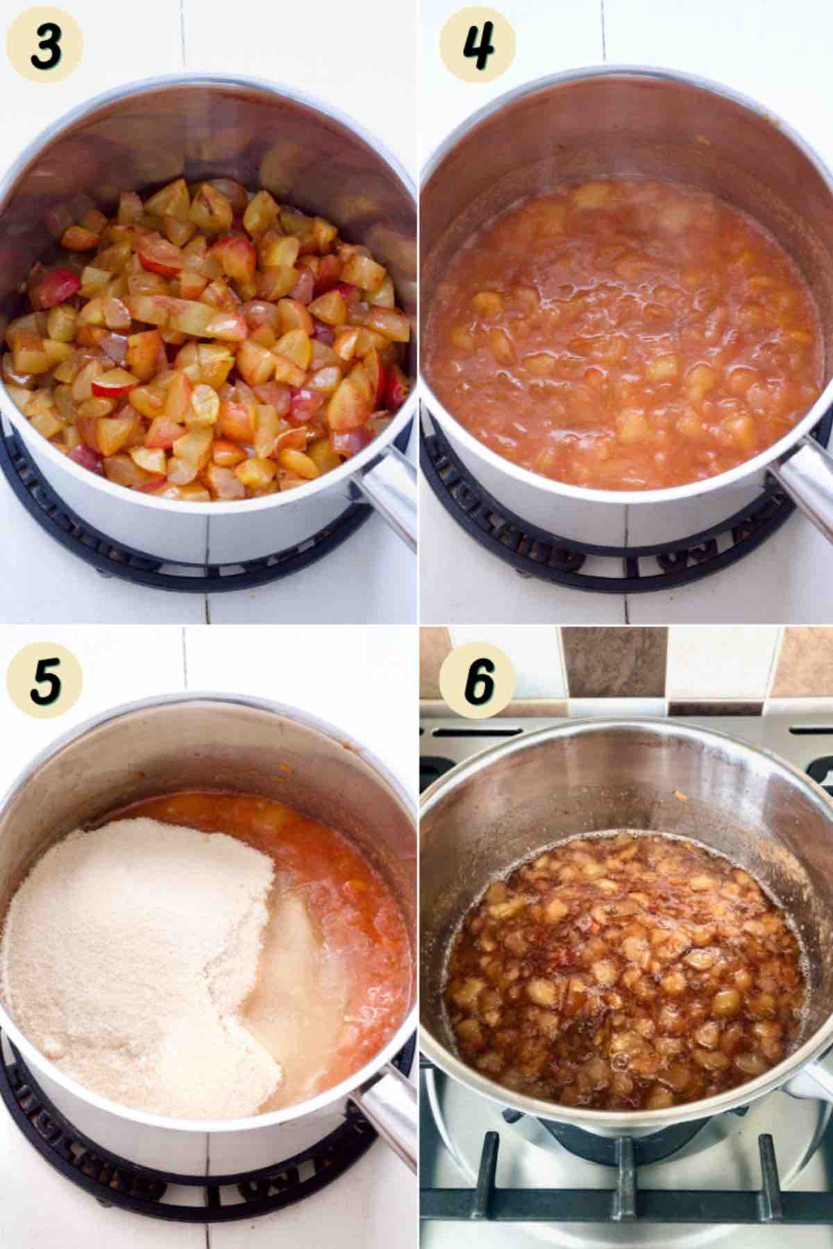 Process of making plum jam.