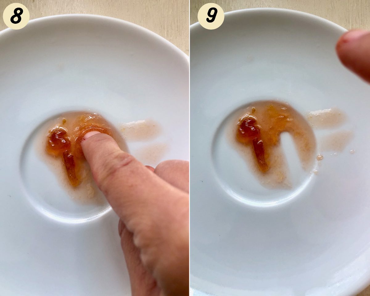 Wrinkle test with jam on the small plate.