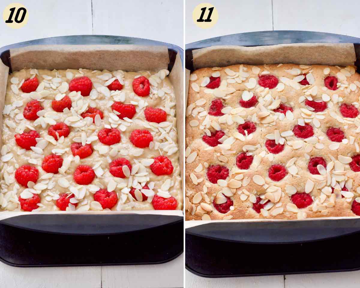 Blondies before and after baking.