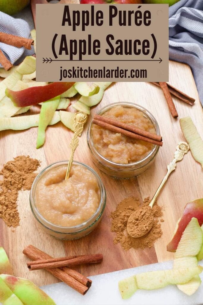 View from the top of bowls with apple puree.