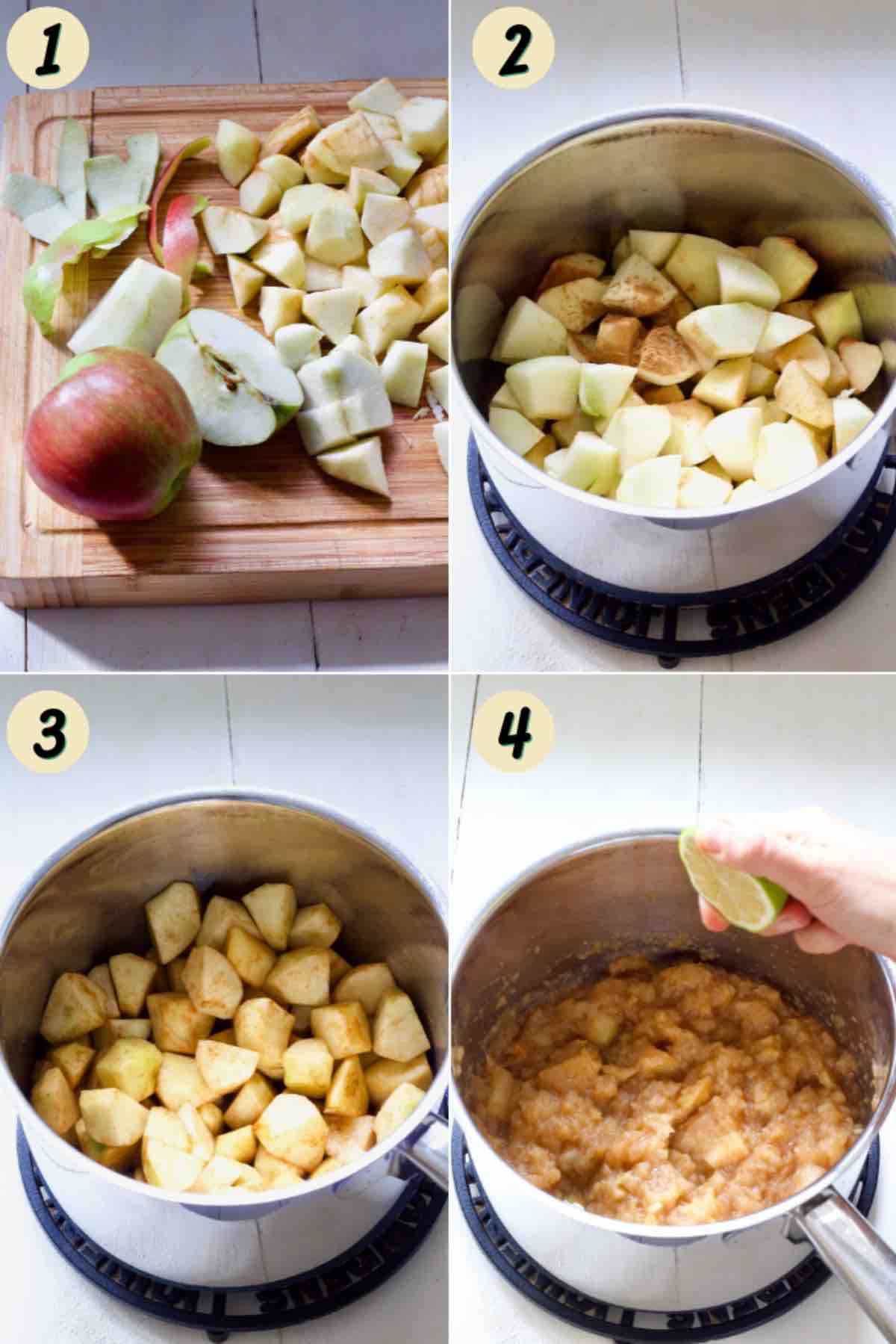 Process of making apple puree.