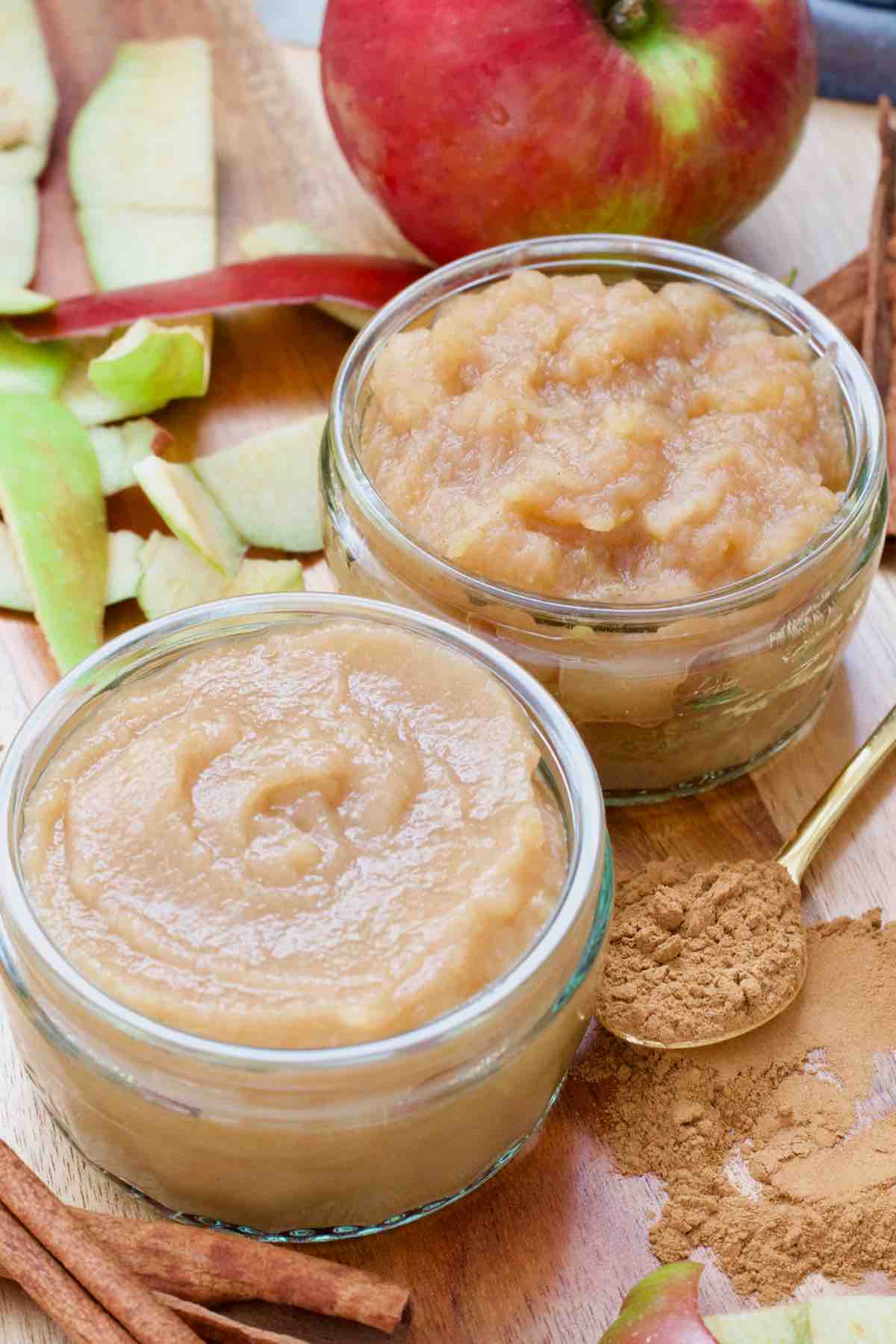 Smooth apple puree at the front and chunky at the back.