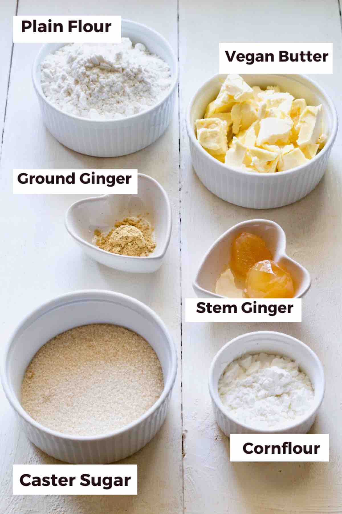 Ingredients for making ginger shortbread.