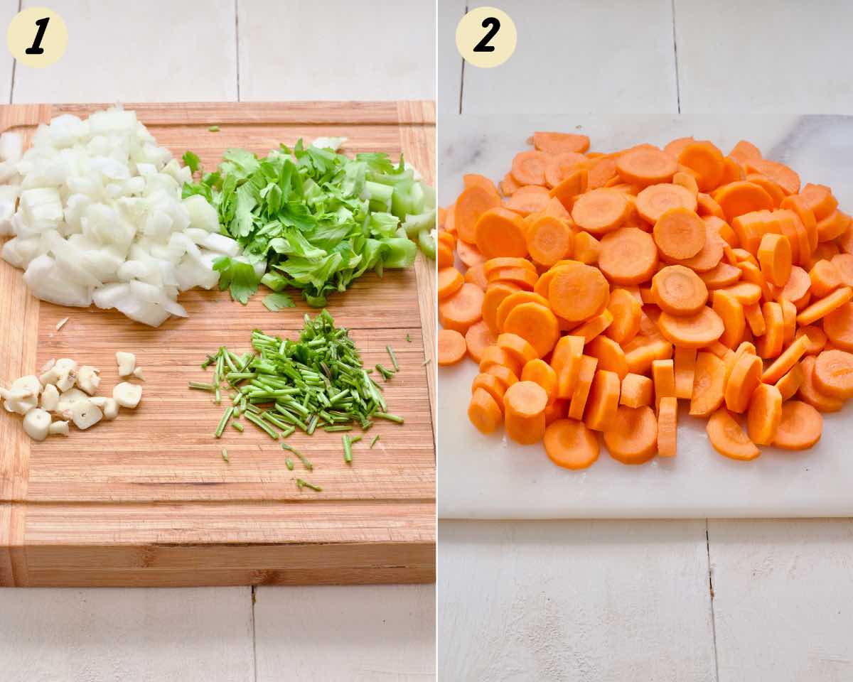 Vegetables prepared and ready for making soup.