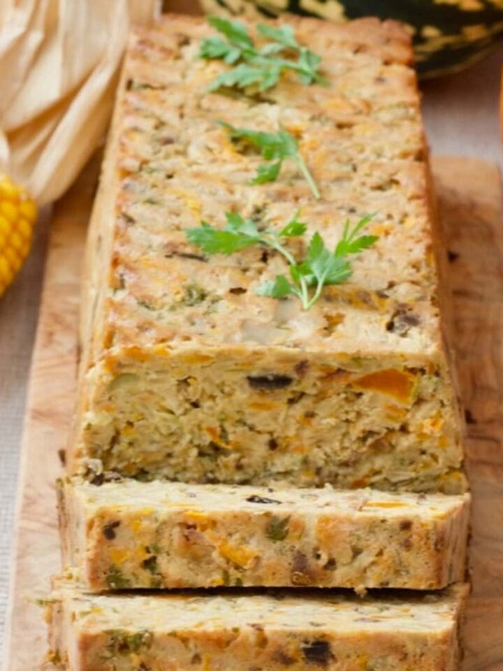 Close up of celeriac veggie loaf.