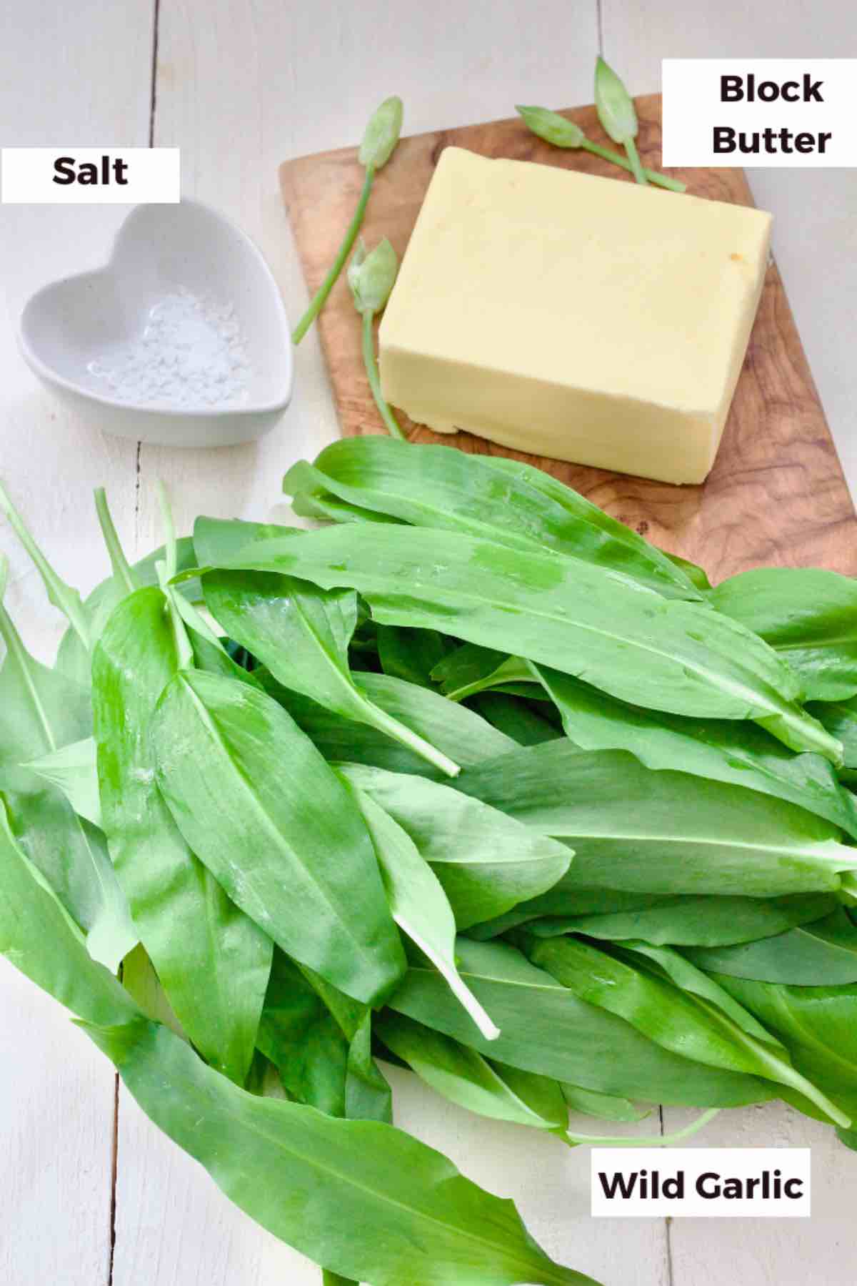 Ingredients for making wild garlic butter.