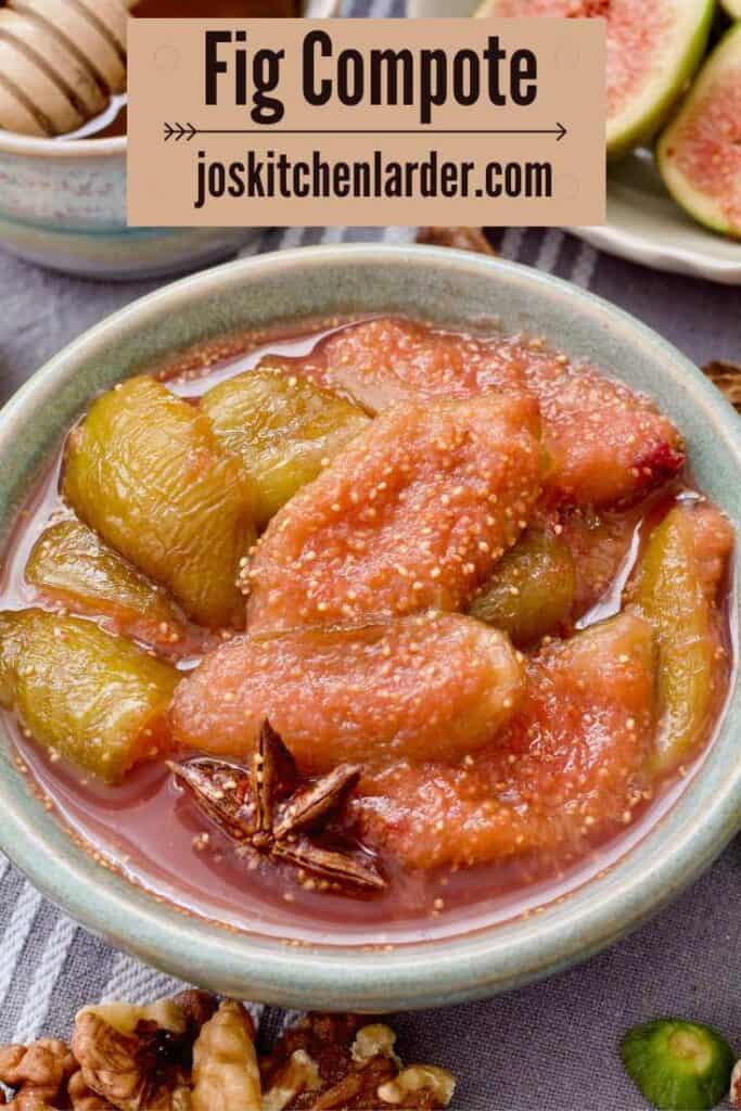 Close up of bowl with fig compote with visible star anise.