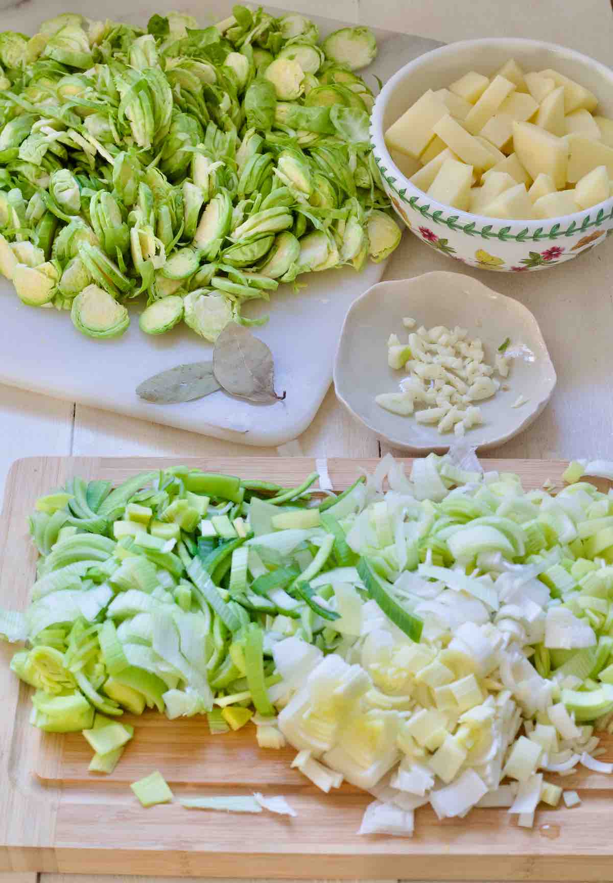 All the veg prepared to make a soup.