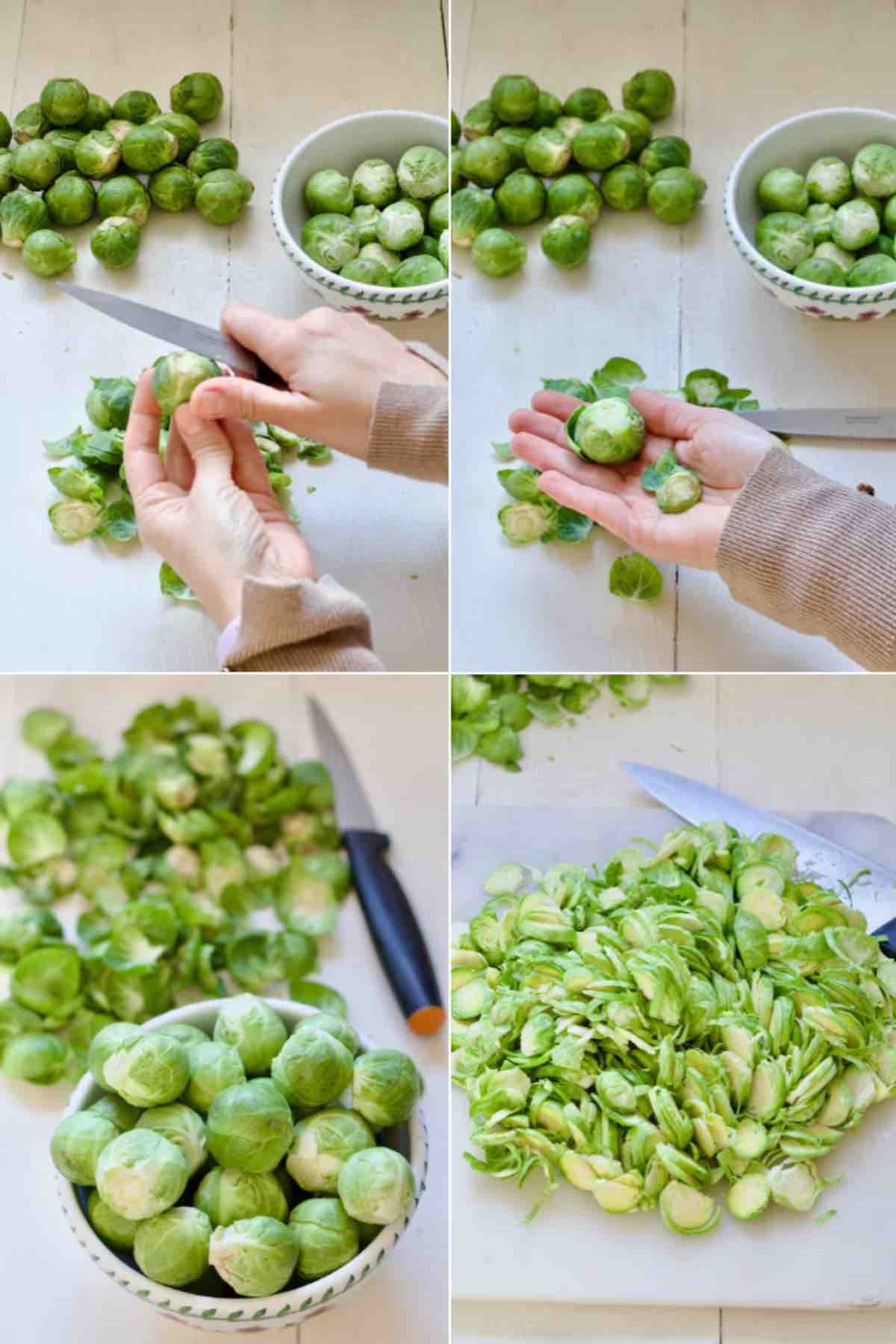 Preparing brussels sprouts for the soup.