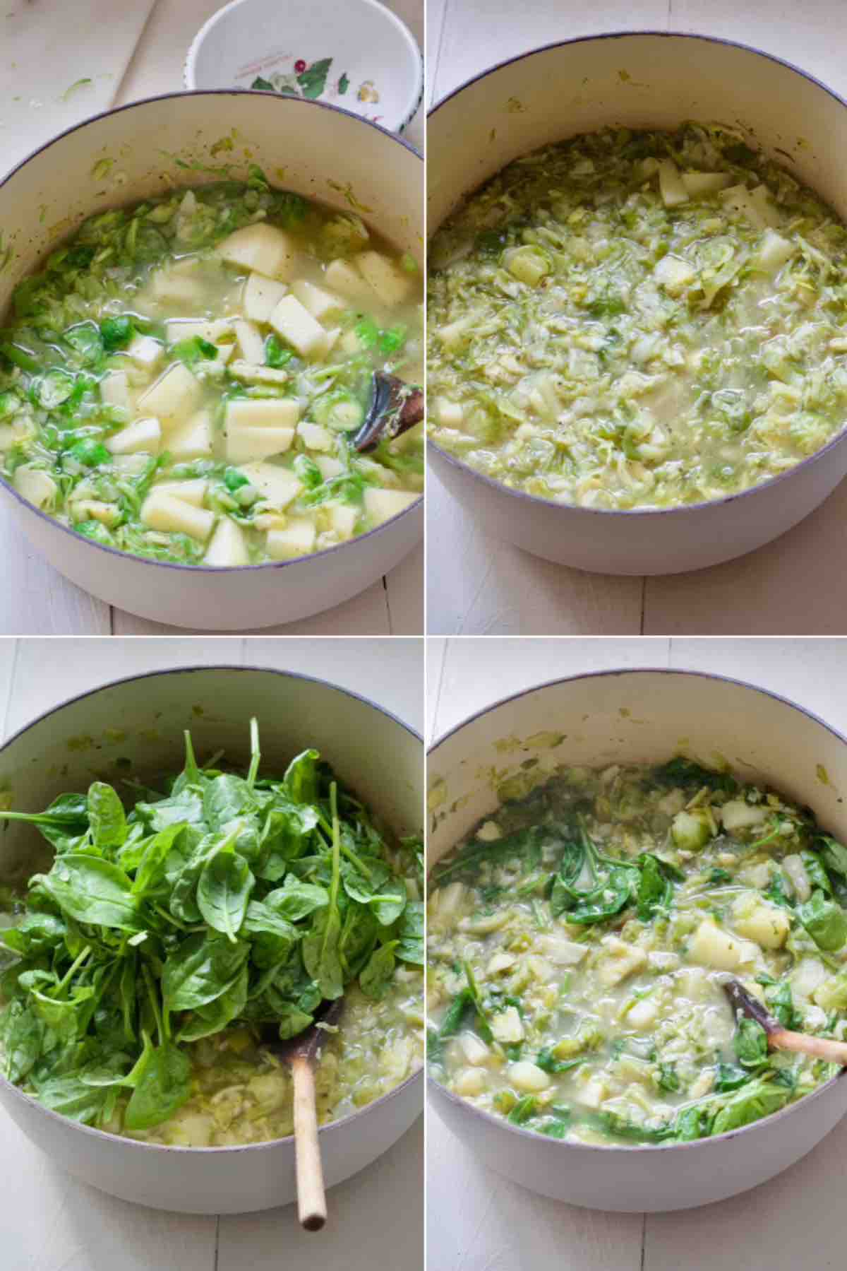 Process of making Brussels sprouts soup.